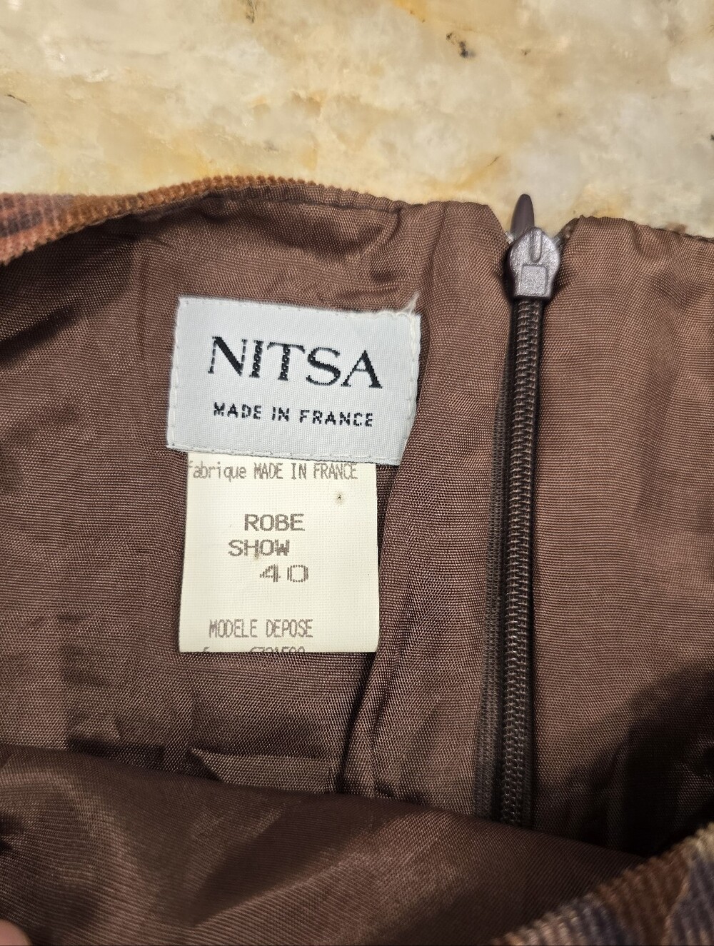NITSA Vintage corduroy Floral Dress 100% Cotton Brown 40 - Picture 5 of 7